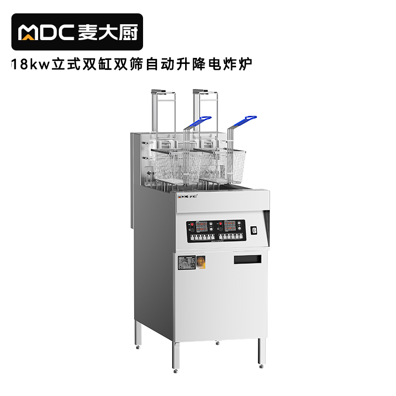 麦大厨18kw立式双缸双筛商用电炸锅自动升降电炸炉JDZL-L06