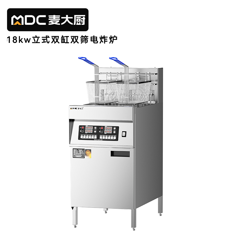 麦大厨18kw商用电炸锅立式双缸双筛电炸炉JDZL-L02