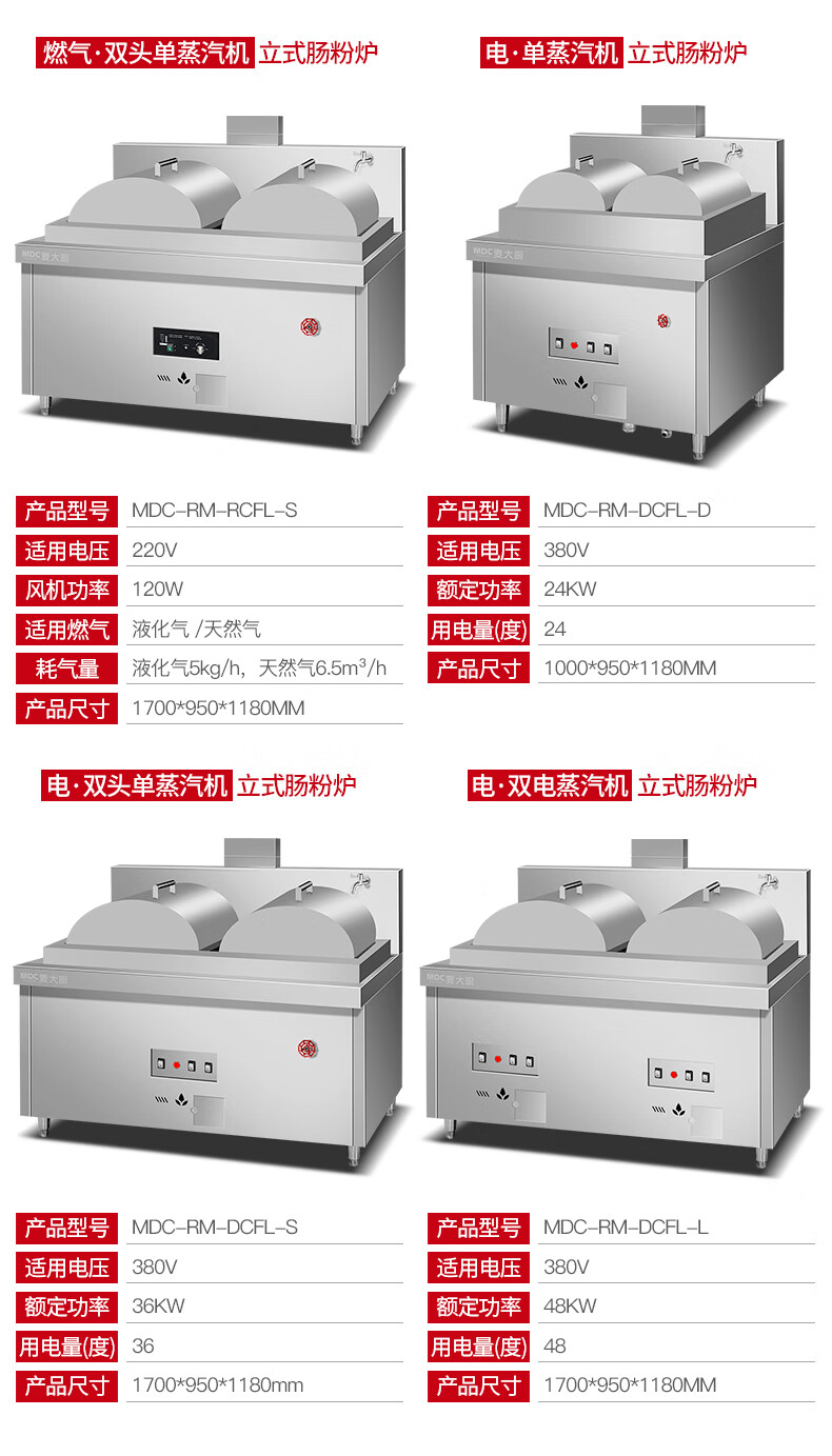 MDC商用蒸包炉用电款单双头单双蒸汽机肠粉炉