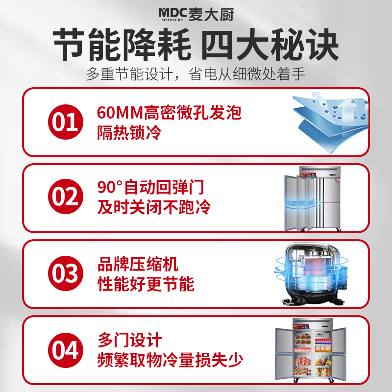 MDC商用四六门冰柜风冷无霜冷冻款6门冰柜