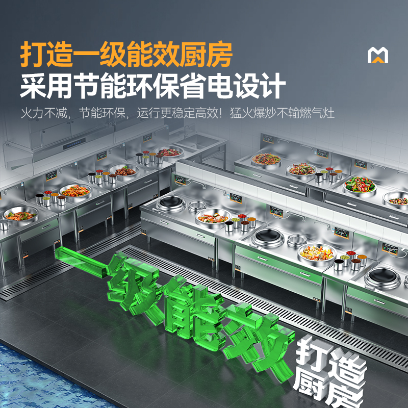 麦大厨金麦款201材质电磁双头双尾小炒炉16kw